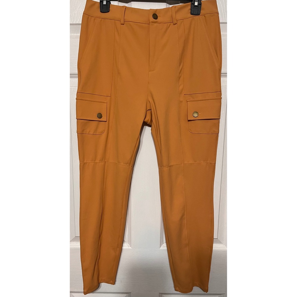 Halara Womens Large Petite Cargo Pants Mustard Yellow High Rise Utility Tapered